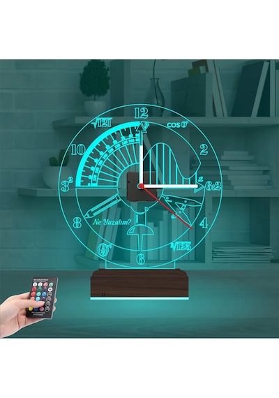 Luvivia Mühendis Hediye Matematik Geometri Kişiye Özel Saatli 3d Lamba - Masa Gece Lambası Şeffaf