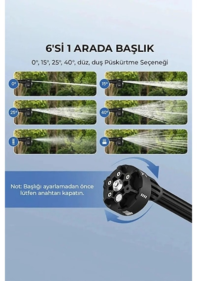 Kensa Şarjlı Ve Yüksek Basınçlı Oto Yıkama Ve Sulama Tabancası - 60 Bar Akülü Basınçlı Yıkama Tabancası Siyah