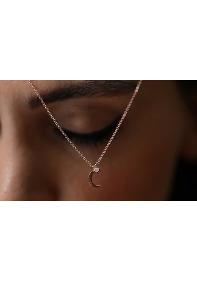 Reis Kuyumculuk T1516 Ay Pırlanta Pembe Altın - Rose Gold Altın Kolye