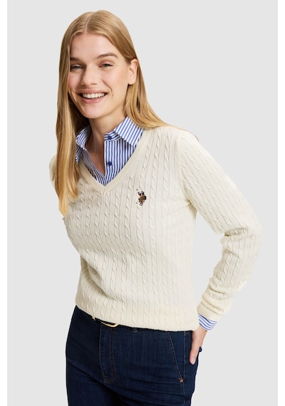 U.S. Polo Assn. Kadın Krem Melanj V Yaka Basic Kazak 50327575-vr159