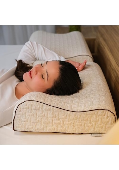 Ortopedik Visco Yastık Boyun Destekli Yastık Visko Atella Doğal Keten Kılıflı 60x40x14-12 Cm
