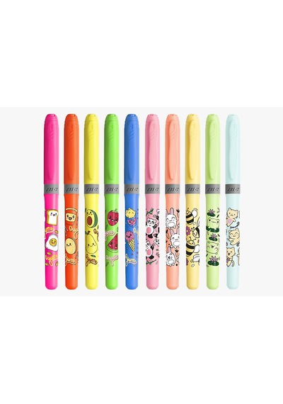 Bıc Marking Highlighter Grip Kawaii Desenli Fosforlu Kalem 10'lu Set Çok Renkli