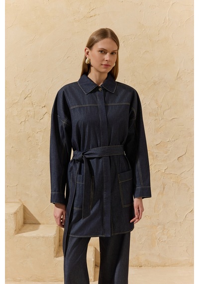 Aker Lacivert Yıkamalı Denim Tunik Lacivert Lacivert