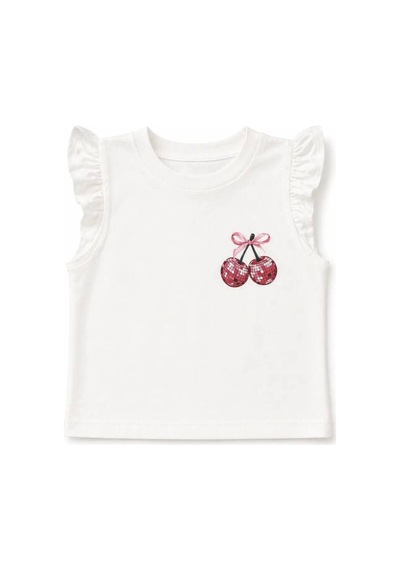 Poala Kids Kiraz Baskılı Crop Tişört Beyaz