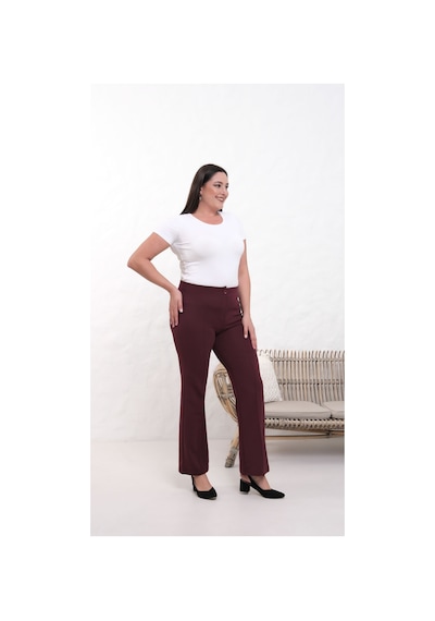 Paw Garage Kadın Nola 36-50 Beden Likralı Toparlayıcı İspanyol Paça Büyük Beden 4 Mevsim Krep Pantolon Bordo