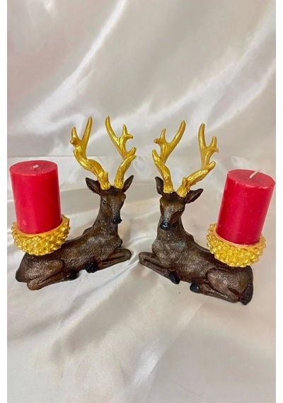 Mumluk Şamdan Yılbaşı Noel Yeni Yıl Geyik El İşi Hand Made 2 Li
