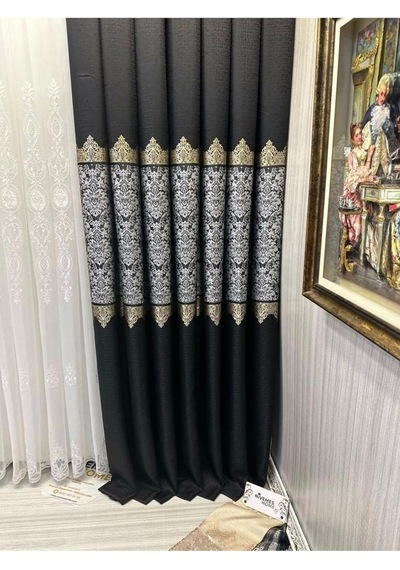Lexroo Fj631749 V-924 Arora Siyah 1/3 Sık Pileli Fon Perde Apm