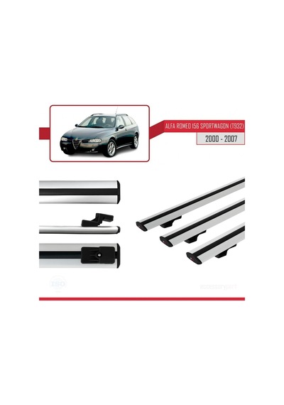 Alfa Romeo 156 Sportwagon T932 2000-2007 Arası İle Uyumlu Basic Model Ara Atkı Tavan Barı Gri 3 Adet