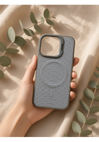 Apple Uyumlu iPhone 16 Pro Timsah Derisi Görünümlü Lens Koruma Hediyeli Magsafe Özellikli Standlı Kılıf Gri Apple Uyumlu iPhone 16 Pro Timsah Derisi Görünümlü Lens Koruma Hediyeli Magsafe Özellikli Standlı Kılıf Gri