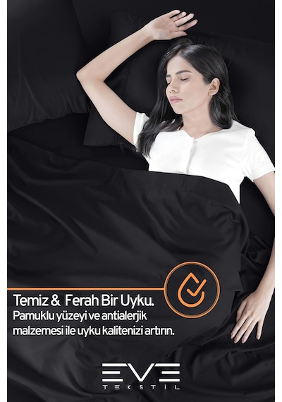 Eve Tekstil Pamuklu Çift Kişilik Rainforce Kumaş Lastikli Çarşaf Ve Yastık Kılıfı Set Siyah