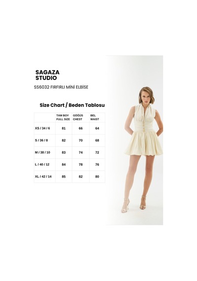 Sagaza Studio Ss6032 Beli Düğmeli Balon Elbise Sarı Cızgı