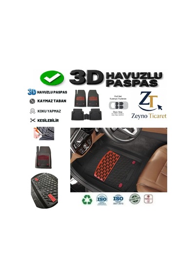 Honda Crv 2005 4 Cm Derin Havuzlu 5 Parça 3d Universal Oto Paspas Siyah-kırmızı