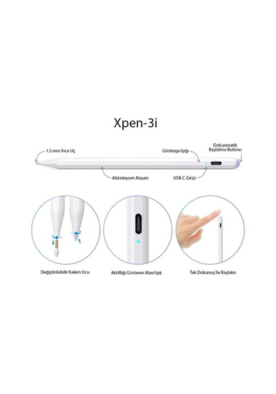Ally Xpen-3i Apple Uyumlu iPad 2018-2025 Aktif Manyetik Kapasitif Kalem- 5775 Renkli
