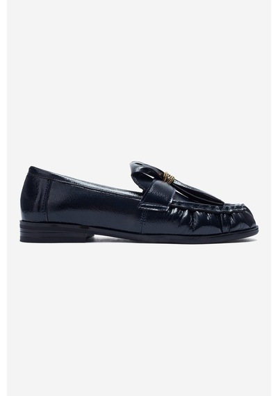 Luvi Shoes Marston Lacivert Kırışık Rugan Püsküllü Kadın Loafer Ayakkabı
