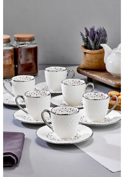 Cooker Royal Bloom 6 Kişilik 180 Ml Porselen Duble Çay Ve Kahve Fincan Takımı Ckr3808 Gümüş