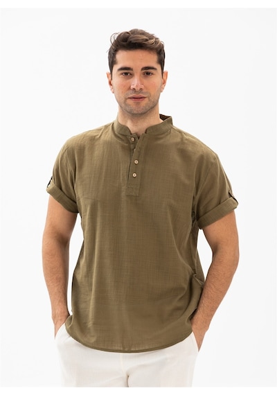 Kısa Kol Şile Bezi Bodrum Erkek T-shirt Haki 3049-haki Haki