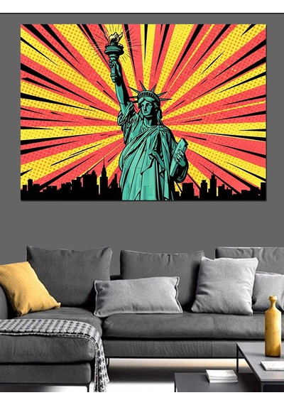 Pop Art Özgürlük Heykeli Tablosu Dekoratif Kanvas - Mdf Ahşap Tablo