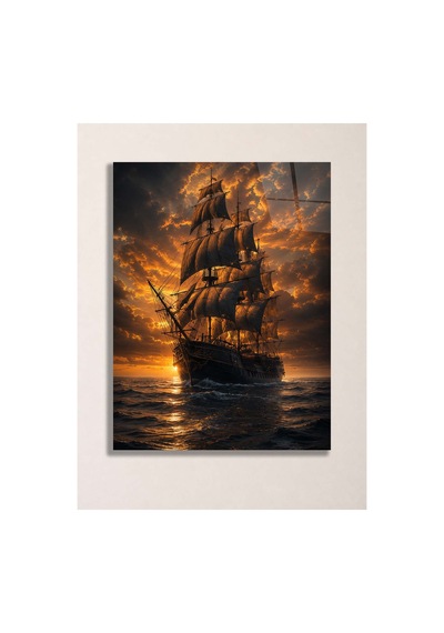 Ufkun Ötesine Yolculuk Gün Batımında Yelkenli Gemi A3 Metal Poster Çok Renkli - 937474939 Çok Renkli - 937474939 Çok Renkli