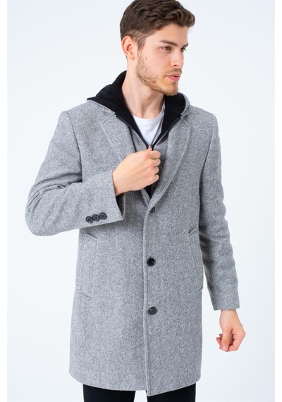 Plt8395 Dewberry Battal Palto-Diagonal Gri-Diagonal Gri