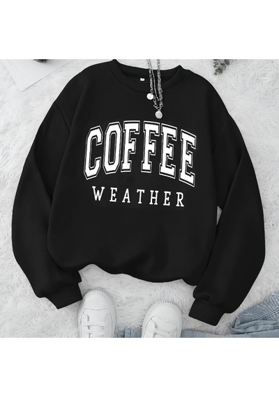 Startmore Tarzsokak Sonbahar Sıcak Womans Tişörtü Kahve Hava Mektubu Baskılı Hoodies Rahat Crewneck Yumuşak Kazak Siyah