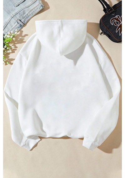 Classical Baskılı Oversize Sweatshirt Beyaz