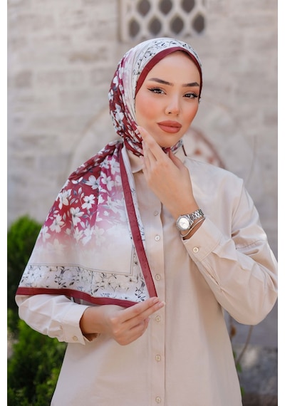 Mimiyum Lemon Flower Nayf İpek Şal Bordo