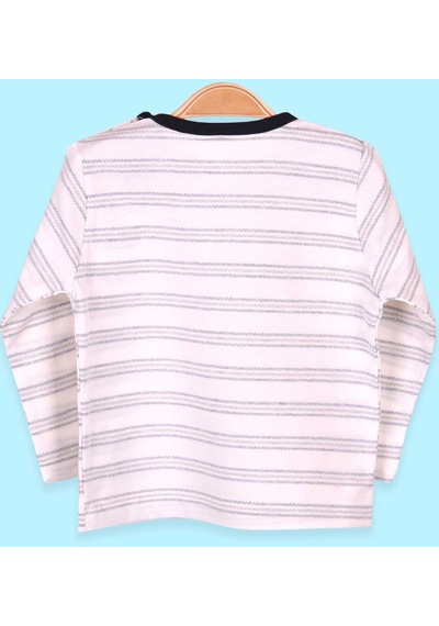 Breeze Erkek Bebek Uzun Kollu Tişört Patlı Çizgili 9 Ay-3 Yaş, Beyaz-beyaz Beyaz