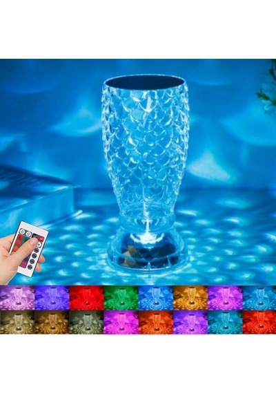 Kristal Akrilik Led Balık Süzgeç Formlu Usb Şarj Edilebilir Kumandalı Işık Modlu Masa Üstü .