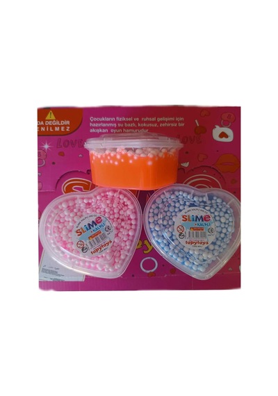Özel Kalpli Kutu 3x200 Gr Slime Ele Yapışmayan Köpüklü Slaym Seti Sertifikalı, Çok Renkli