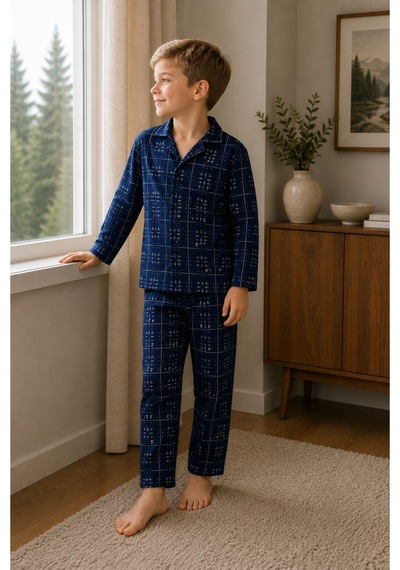 Free Beka Ekose Desenli Uzun Kollu Gömlek Yaka Düğmeli Erkek Çocuk Pijama Takımı Lacivert Free Beka Ekose Desenli Uzun Kollu Gömlek Yaka Düğmeli Erkek Çocuk Pijama Takımı Lacivert