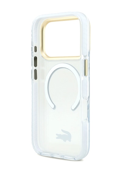 Apple Uyumlu iPhone 17 Pro Kılıf Lacoste Lisanslı M-safe Özellikli Gold Timsah Logolu Buzlu Kapak Beyaz Beyaz