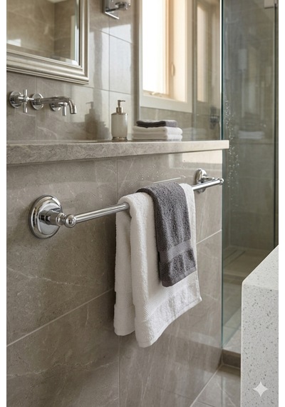 40 Cm Krom Kaplama Metal Havluluk - Vidalı Duvar Tipi Banyo Havlu Askısı Gri