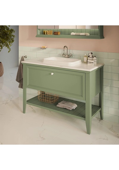 65822 VitrA Valarte Neo Tek Çekmeceli Tezgah Üstü Lavabo Dolabı, 120 Cm, Retro Yeşil Mermer Tezgah Ve Lavabo Dahil Diğer