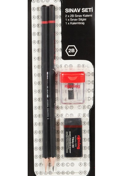 Rotring Ro-2090068wk Sınav Seti - Sınav Kalemi, Silgi, Kalemtraş, Siyah 124-Pembe