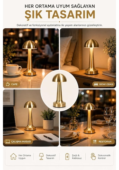 Şarjlı Dokunmatik Metal Masa Lambası Silver 3 Renk Işık, Ayarlanabilir Parlaklık, Kablosuz Led Gece Lambası Ev, Ofis, Kafe, Restoran Ve Yatak Odası Dekoratif Aydınlatma Diğer