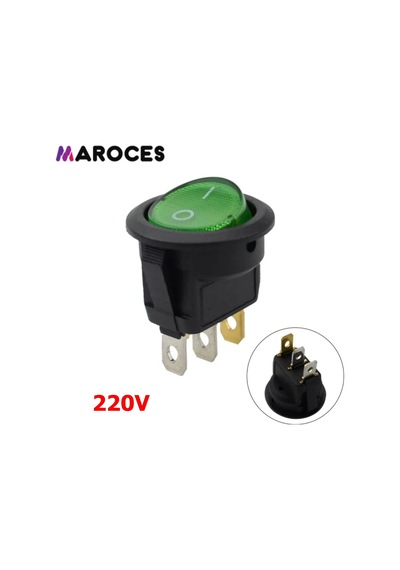 Ic-131 Yuvarlak Işıklı Anahtar On-Off 3 Bacaklı Yeşil 220V 50 Adet