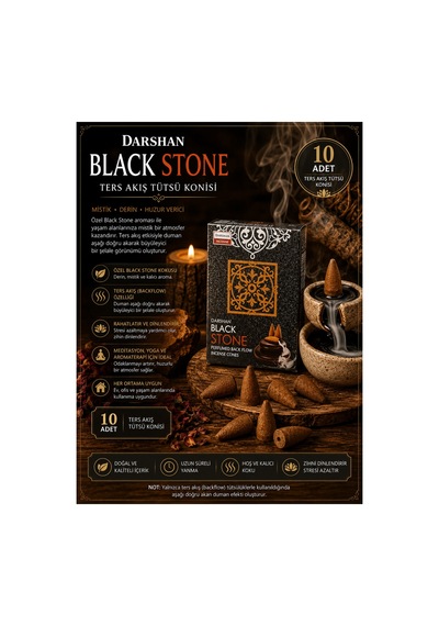 Darshan Black Stone Ters Akış Backflow Tütsü Konisi 10'lu Paket