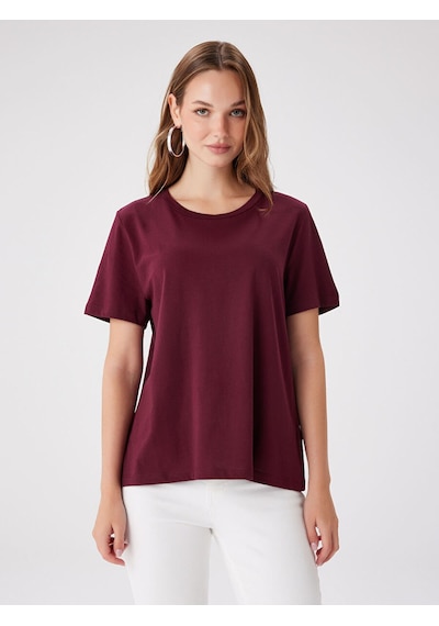 Faik Sönmez %100 Pamuk Yuvarlak Yaka T-shirt W27tsh004 Bw27tsh00440 Bordo