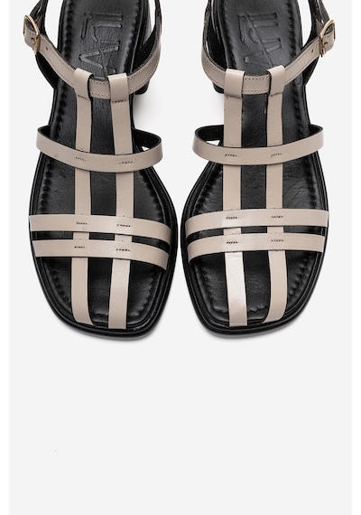 Luvishoes Cıelos Bej Hakiki Deri Kadın Kalın Topuklu Sandalet Bej