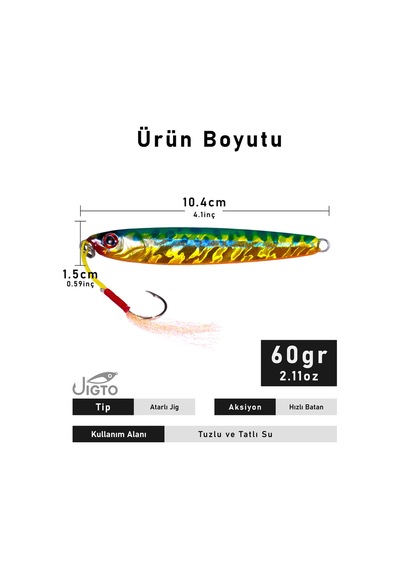 Jig, Zoka, Suni Yem, Glow Uv Metal Jig, 60gr 10cm Jıgto Tide 60