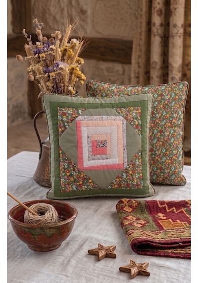 Poplin Pamuklu Kırkyama Patchwork Dekoratif Kırlent Kılıfı 45x45 Cm Yeşil