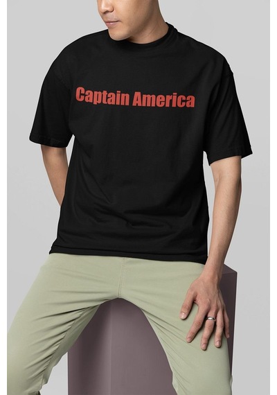 Kaptan Amerika Kalkan Baskılı Unisex Oversize Avengers Marvel Tiş Siyah