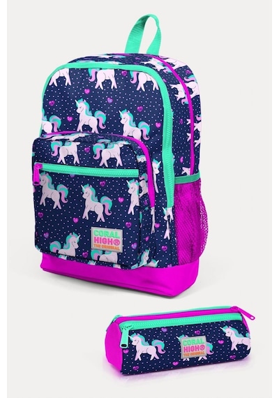 Coral High Kids Lacivert Pembe Unicorn Desenli 2'li Okul Çanta Seti - Kız Çocuk