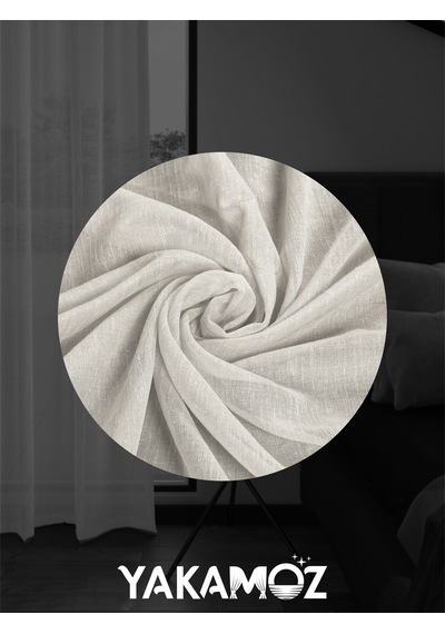 Krem Renk Keten Görünümlü Ekstraforlu Tül Perde Linen Touch Serisi Krem