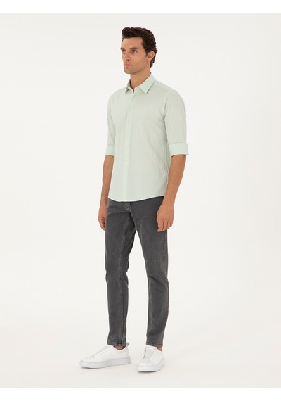 Cacharel Mint Slim Fit Pamuk Karışımlı Gofreli Gömlek Yeşil