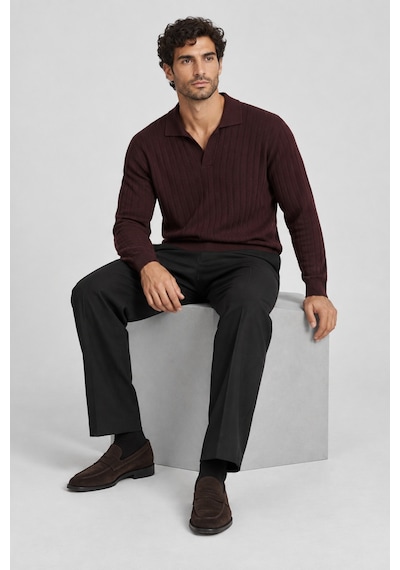 Danger Erkek Polo Yaka Fitilli Triko Kazak Bordo