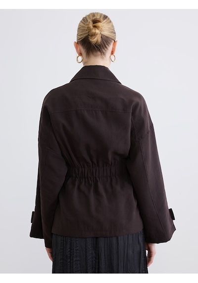 Lcw Studıo Kahverengi Gömlek Yaka Kuşaklı Oversize Kadın Ceket