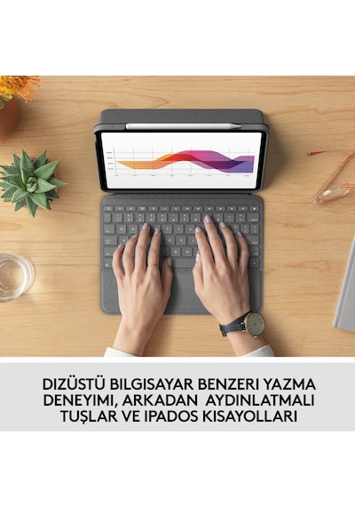 Logitech Slim Folio Touch Apple Uyumlu iPad  Air 10.9" 4. Nesil ile Klavyeli Kılıf Koyu Gri