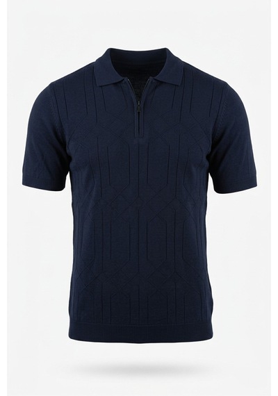 Onno Pamuklu Fermuarlı Desenli Triko Tshirt Lacivert