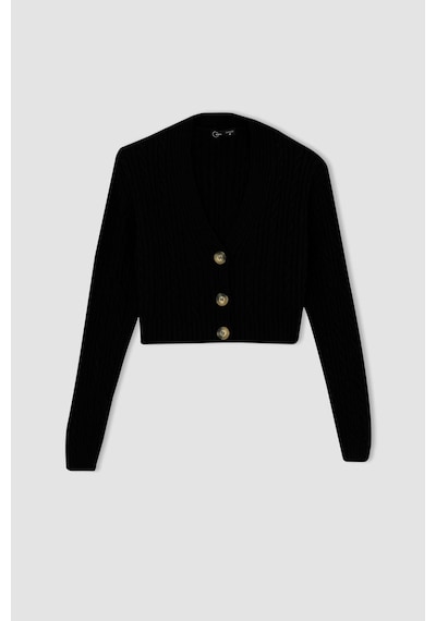 Defacto Coool Regular Fit V Yaka Hırka Siyah